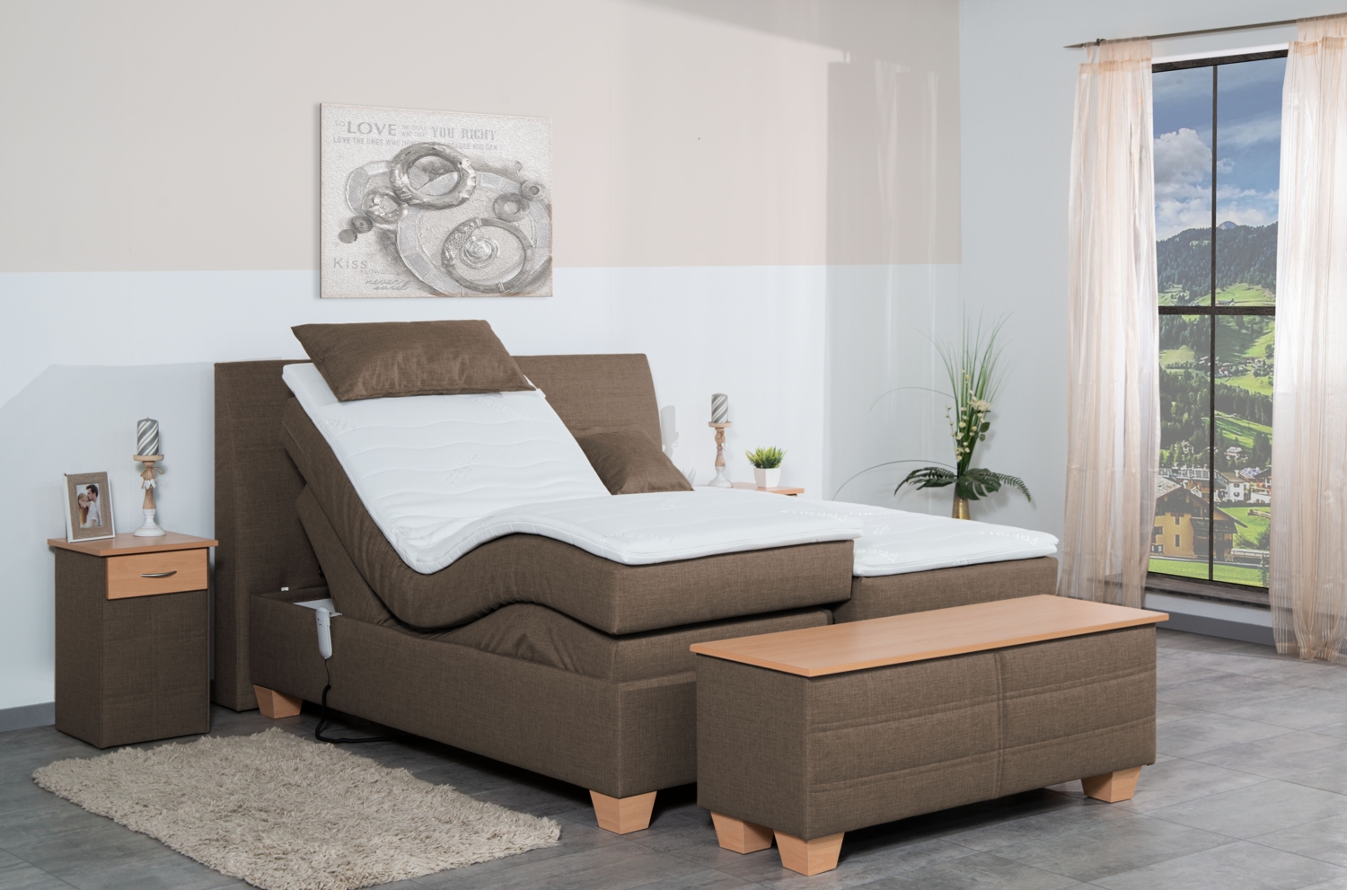 Meisterbetten Boxspringbett Syma 180x200 in W-Brown, Matratzenbezug Nano, Ergoflex-Topper Bild 1