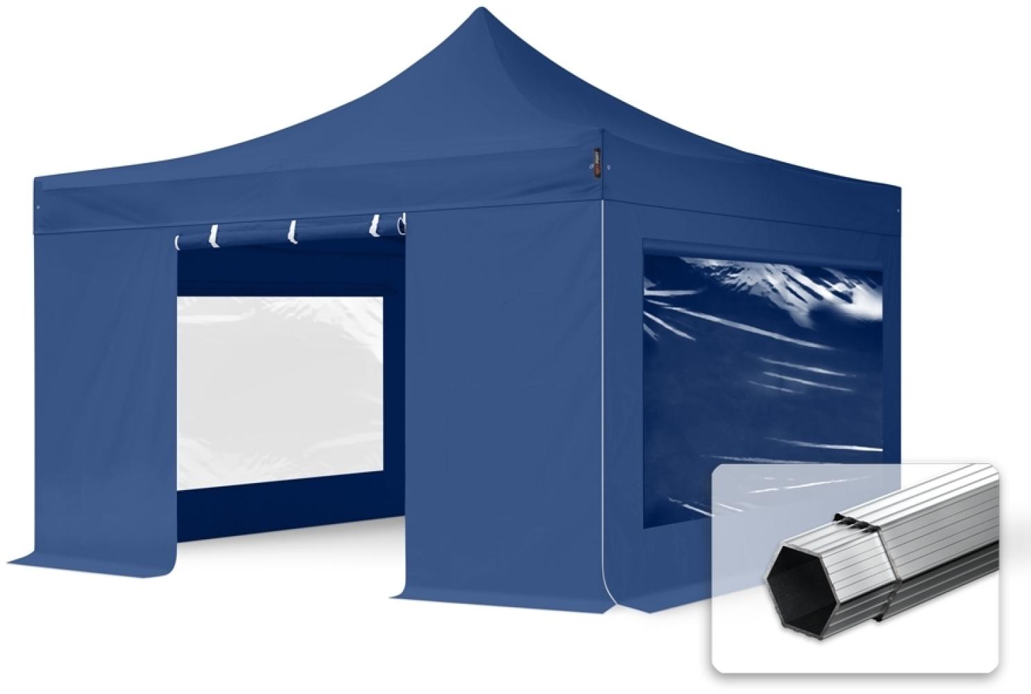 4x4 m Faltpavillon PROFESSIONAL Alu 40mm, Seitenteile mit Panoramafenstern, blau Bild 1