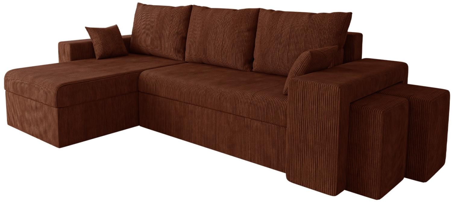 Ecksofa Papani Cord mit 2 Polsterhocker, Bettkasten, Schlaffunktion (Farbe: Poso 39) Bild 1