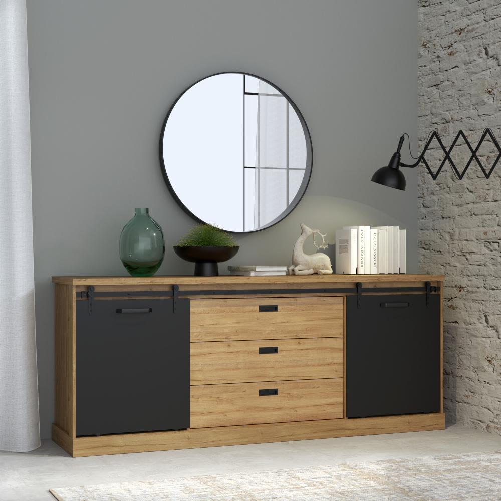 FORTE Kaszimiro Sideboard, Holzwerkstoff, Braun/Schwarz, 213,4 x 88,2 x 52 cm Bild 1