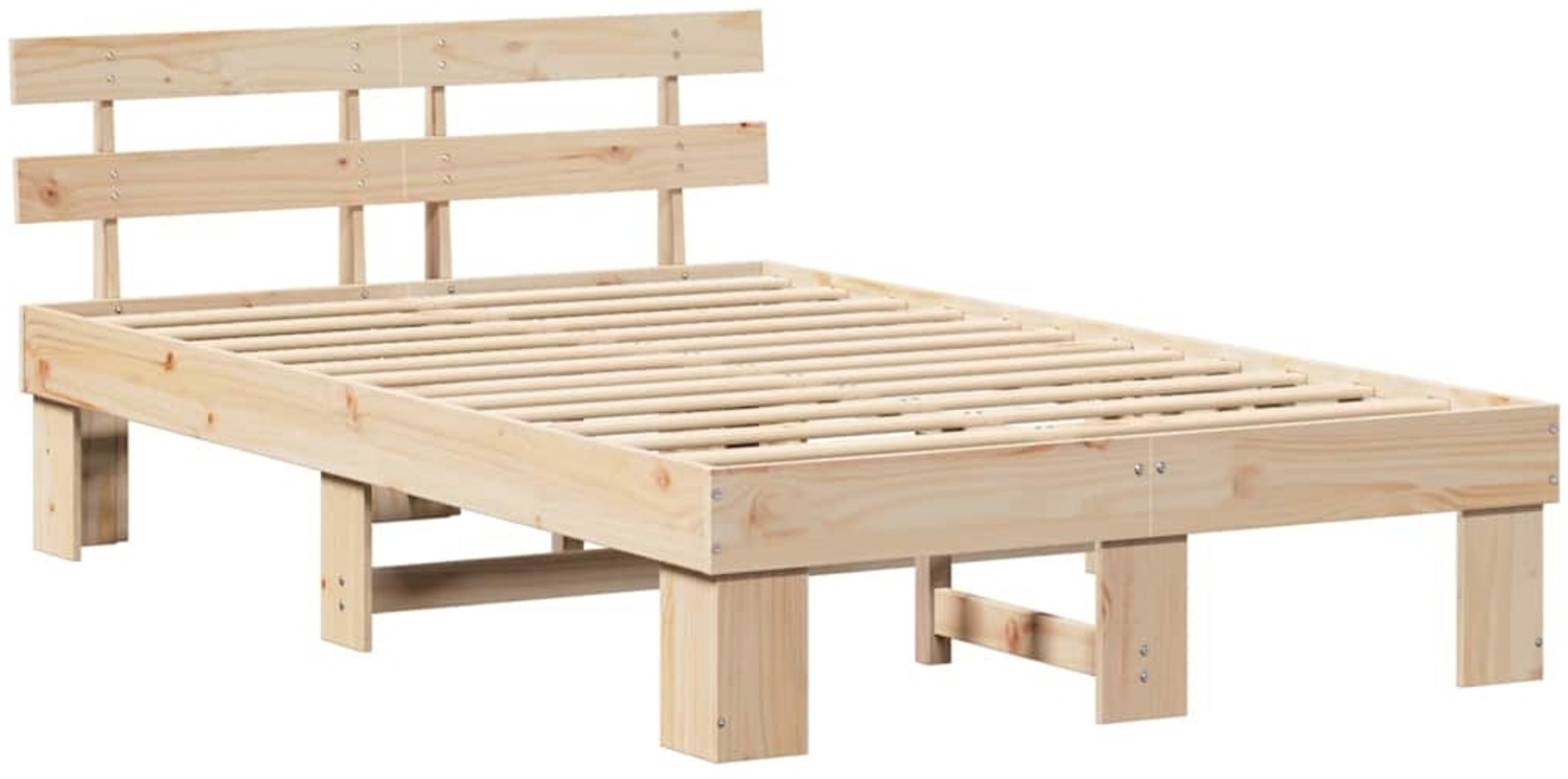 vidaXL Bettrahmen mit Kopfteil Natur 135 x 190 cm Massives Kiefernholz 872449 Bild 1