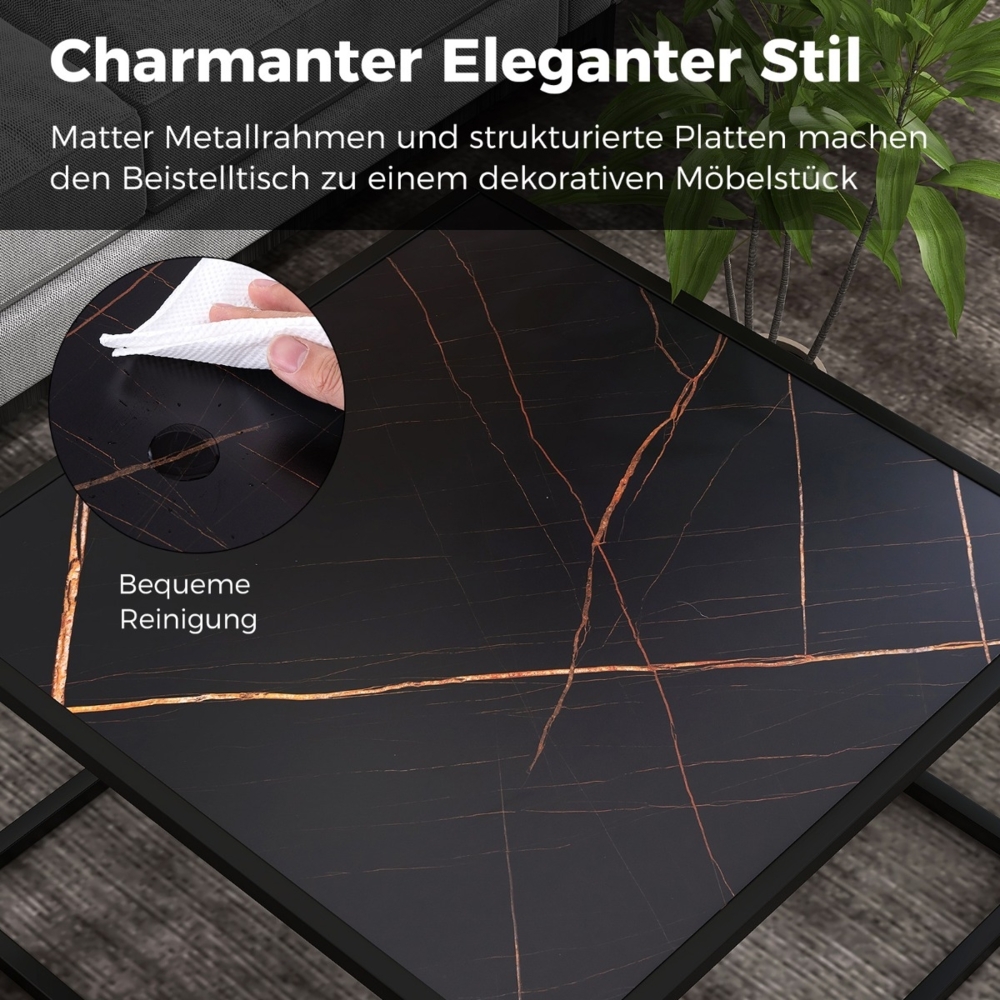 Couchtisch Marmor Optik Rechteckiger Kaffeetisch mit Tischplatte aus Kunstmarmor 70 x 70 x 40 cm Schwarz Bild 1
