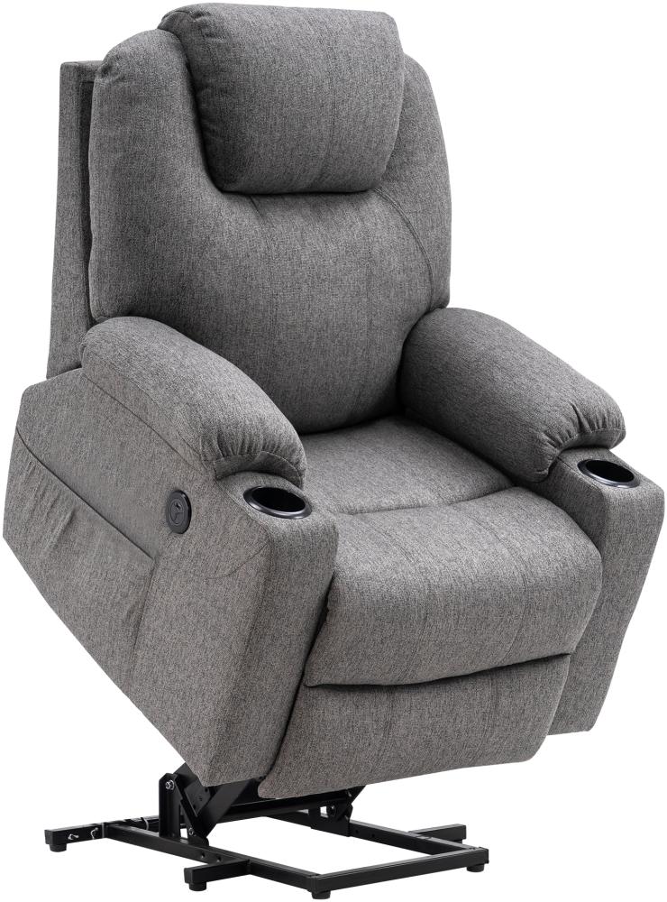M MCombo elektrisch Aufstehhilfe Fernsehsessel Relaxsessel 7040 Massage Heizung elektrisch verstellbar USB-Anschluss (Grau-Stoff) Bild 1