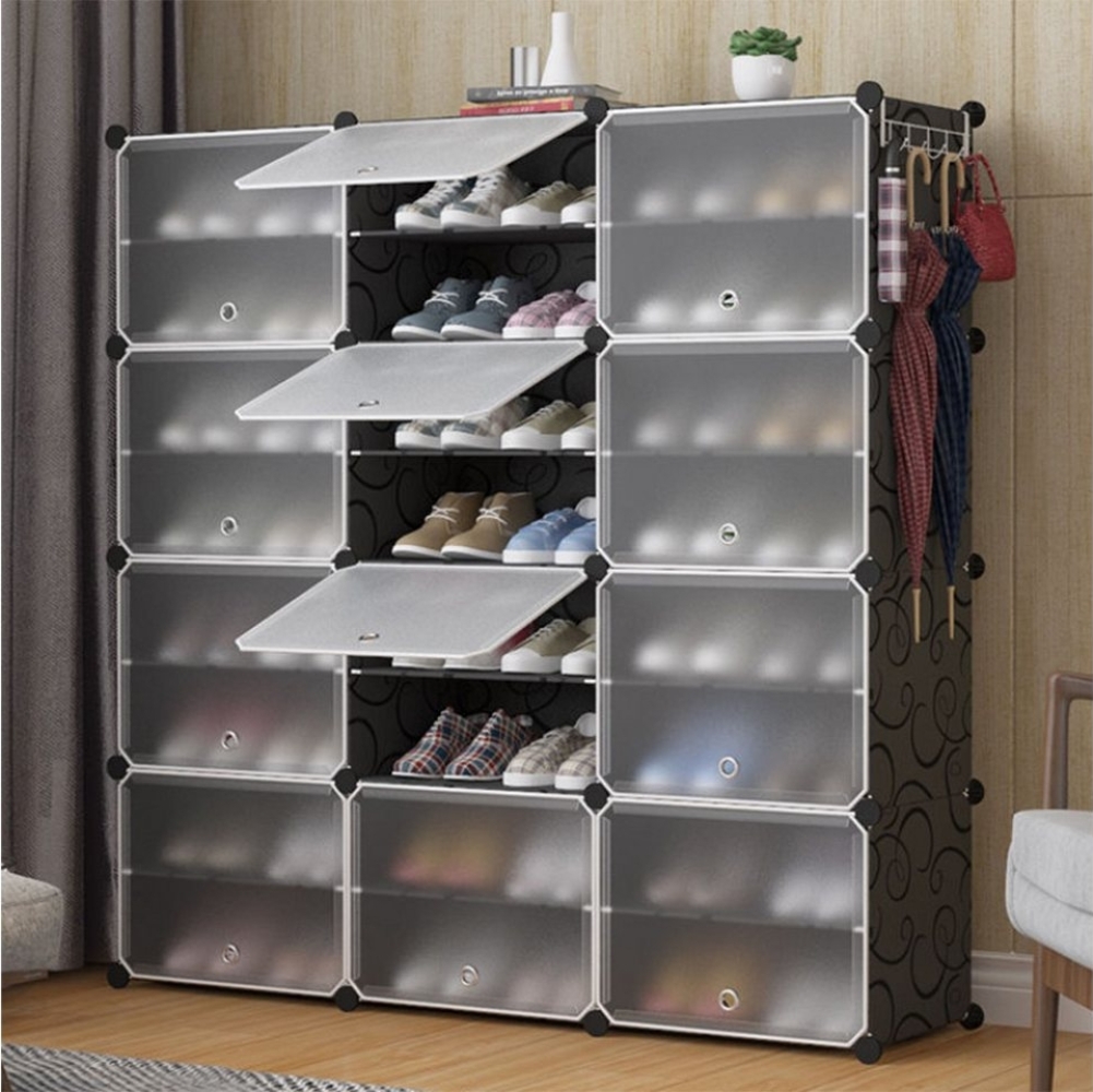 JEOBEST Schuhregal Schuhregal mit 8 Ebenen, Schuhschrank Kunststoff, DIY-Regal, Schuh-Organizer aus Kunststoff mit Transparenter Tür Bild 1