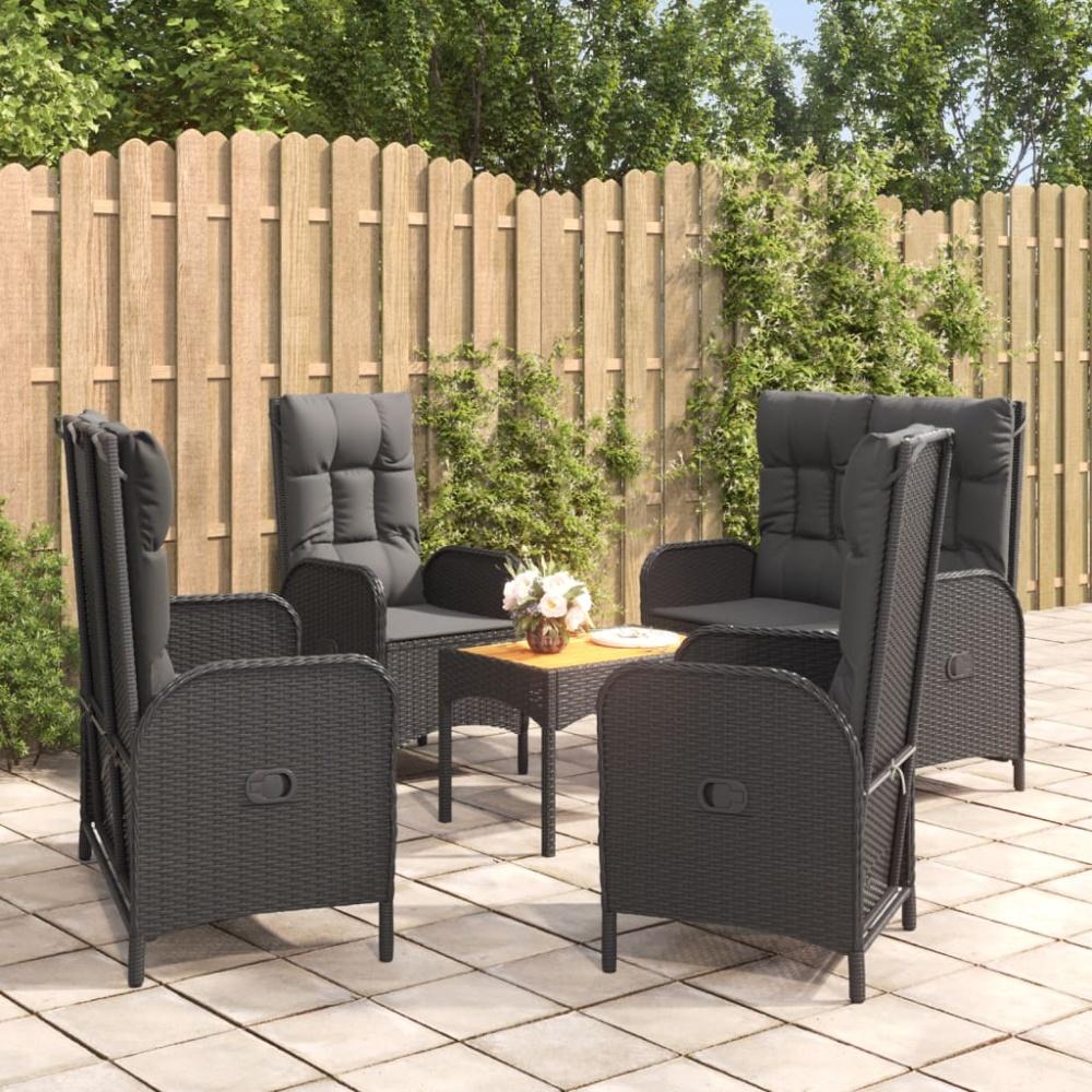 vidaXL 5-tlg. Garten-Essgruppe mit Kissen Schwarz Poly Rattan 3185088 Bild 1