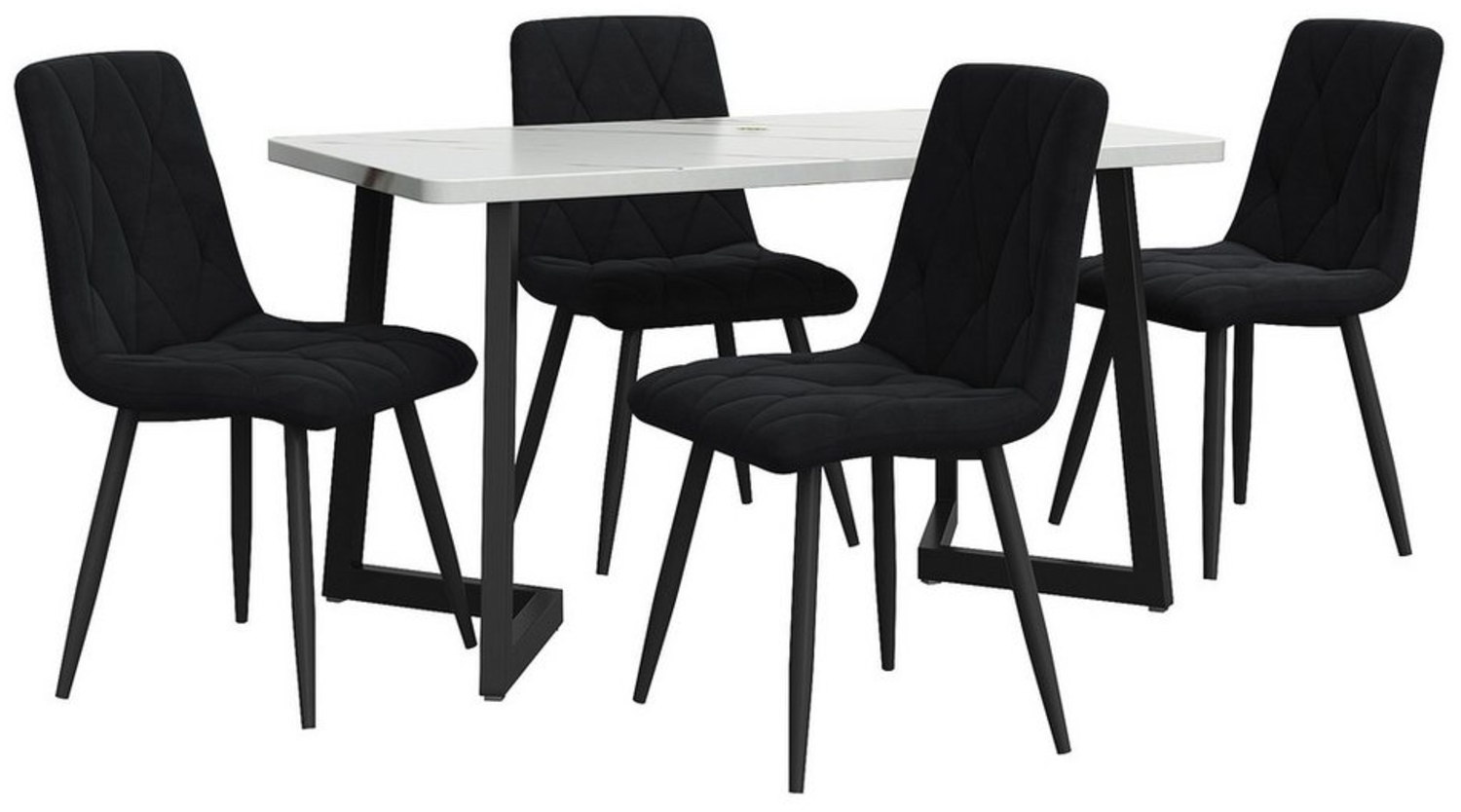 i@home Essgruppe 117×68cm Esstisch mit 4 Stühlen, (Rechteckiger Esstisch Moderner Küchentisch Set, Set, 5-tlg, für 4 Personen), Esszimmerstuhl Schwarz Twill Samt Küchenstuhl,Schwarze Tischbeine Bild 1