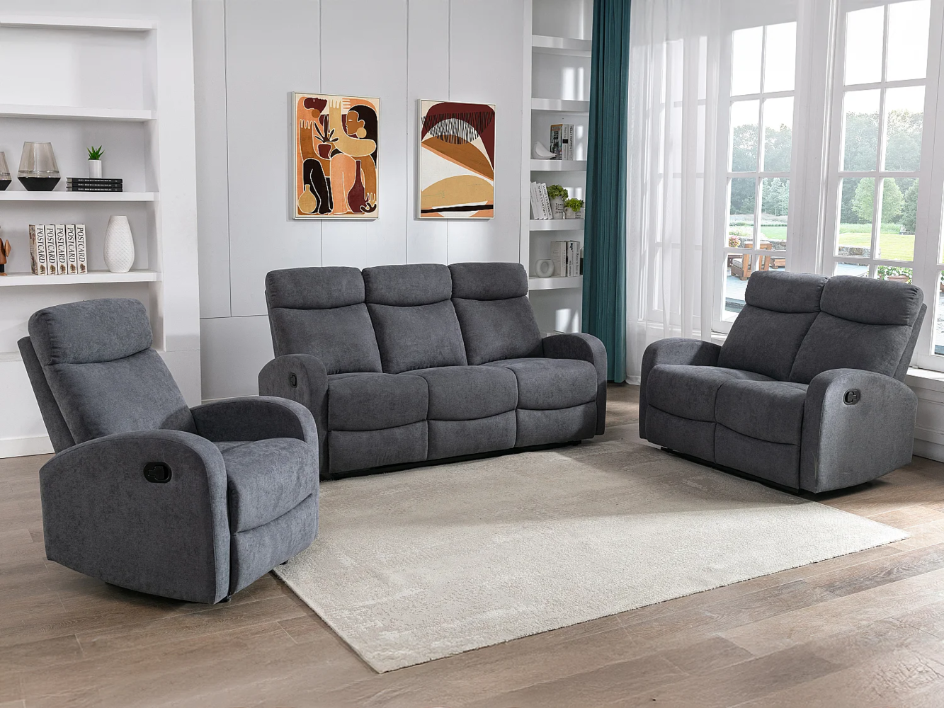 Vente-unique - Couchgarnitur Relax 3+2 - Stoff - Grau - EVELYN Bild 1