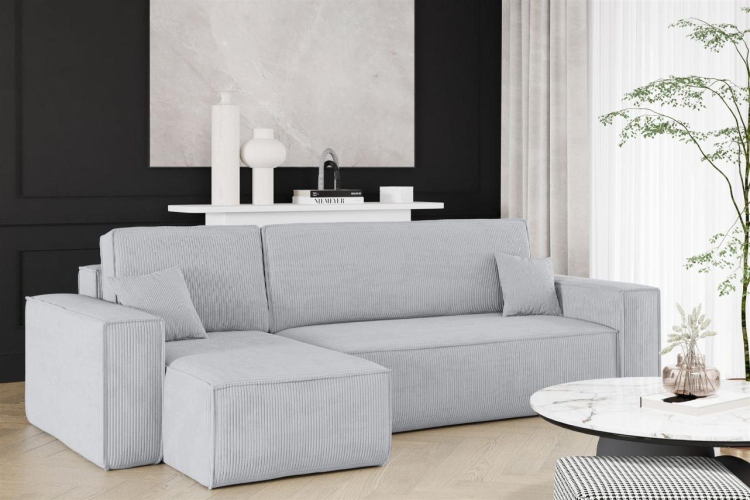 Ecksofa Schlafsofa Sofa MARIS Stoff Poso Hellgrau Ottomane Links Bild 1