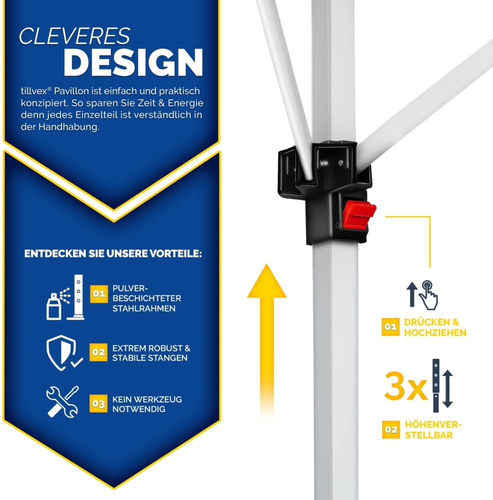 tillvex Partyzelt 3x3 m – Wasserdichter Pavillon Grau, Pop-Up Faltpavillon mit UV-Schutz 50+, Sandsäcken & Tragetasche Bild 1