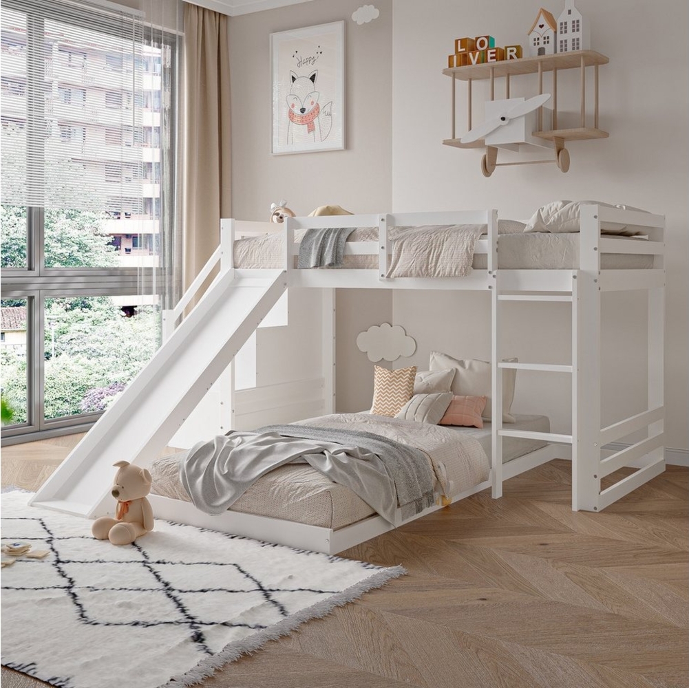 Romance Etagenbett Etagenbett Kinderbett aus Massivholz mit Treppe und Rutsche 90*200 cm, Mit Schließfach, Rutsche,Leiter, Treppe, Lattenrost, 90x200 cm Bild 1