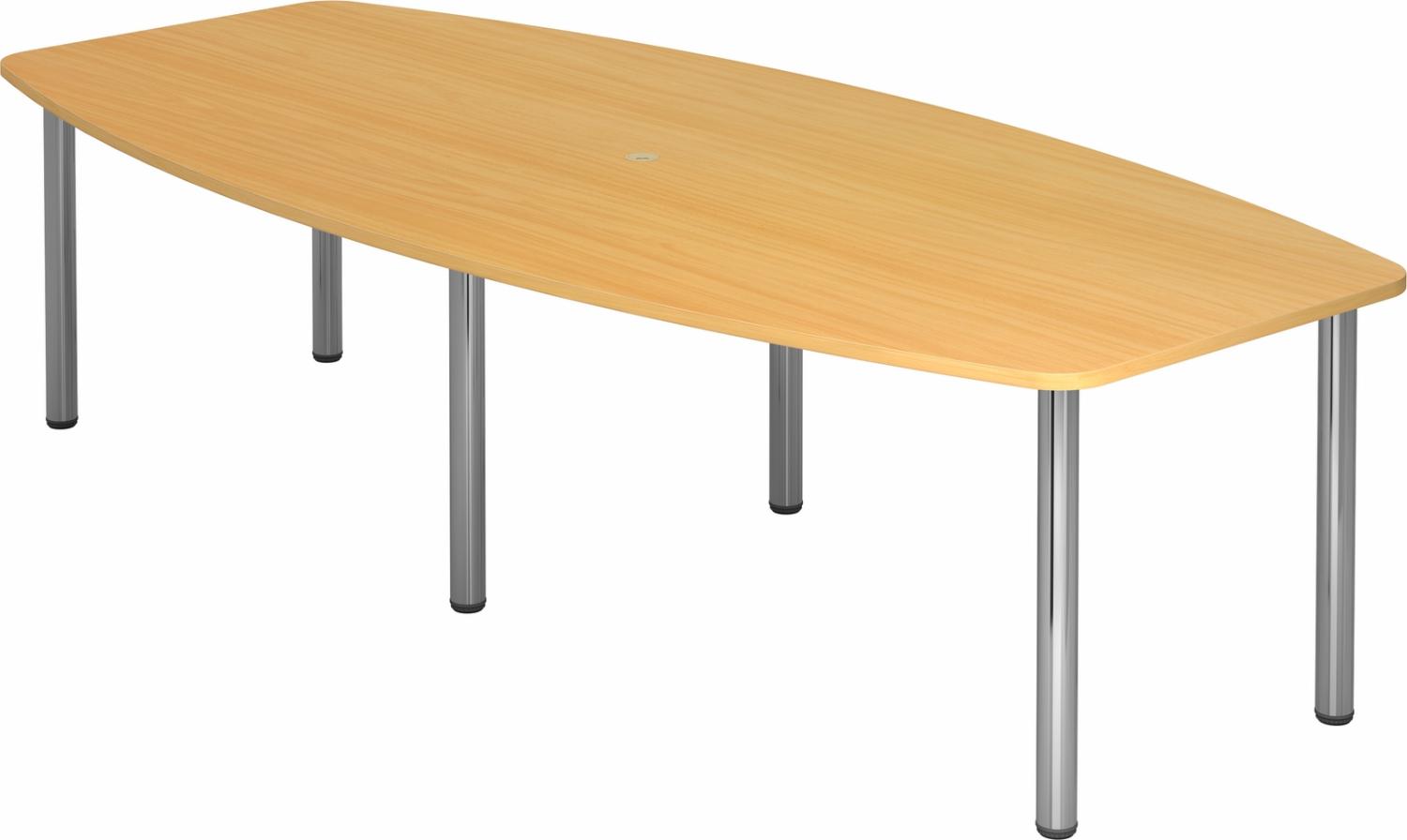 bümö Konferenztisch oval 280x130 cm großer Besprechungstisch in Buche, Besprechungstisch mit Chromfüßen, Meetingtisch für 10 Personen, XXL-Tisch für Besprechungsraum & Meeting, KT28C-6 Bild 1