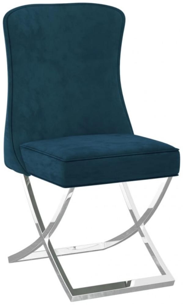vidaXL Esszimmerstühle 2 Stk. Blau 53 x 52 x 98 cm Samt & Edelstahl Bild 1