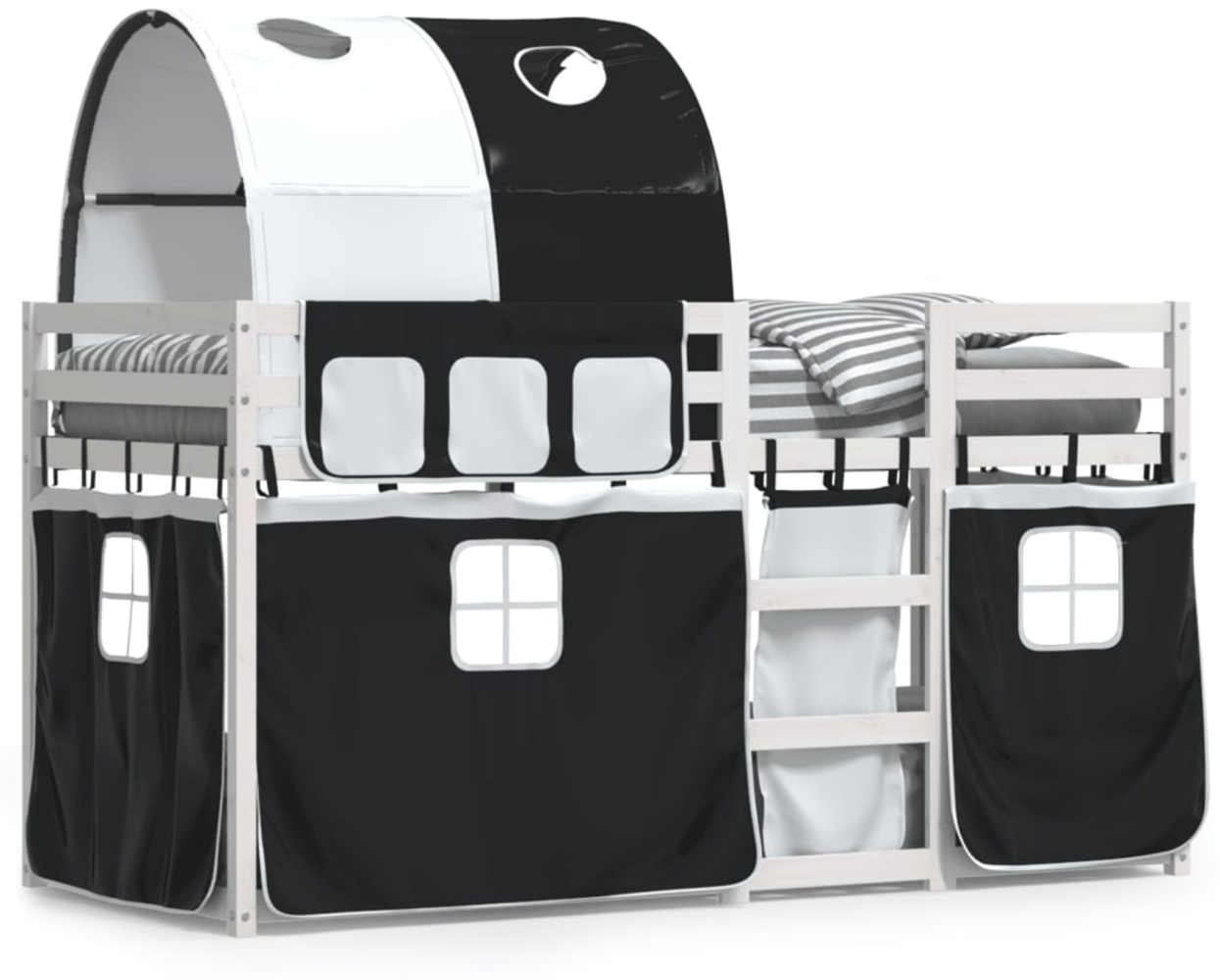 vidaXL Etagenbett mit Vorhängen Weiß & Schwarz 90x190 cm Kiefernholz 3283997 Bild 1