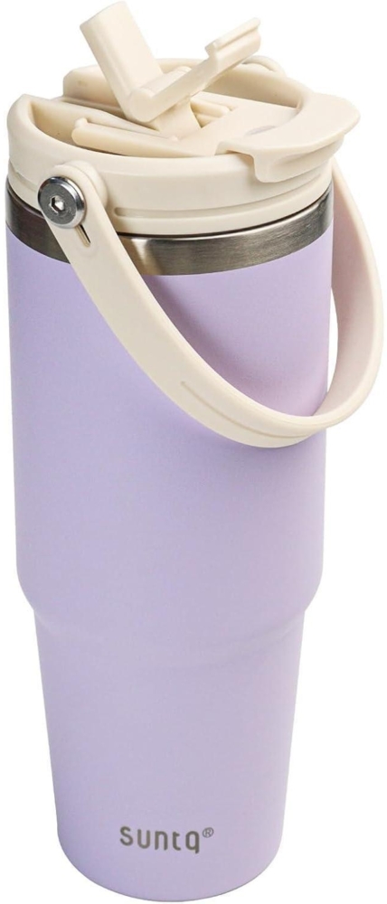 SUNTQ 30oz Tumbler mit Griff Flip Stroh Isoliert Edelstahlbecher 2-in-1-Deckel Bild 1