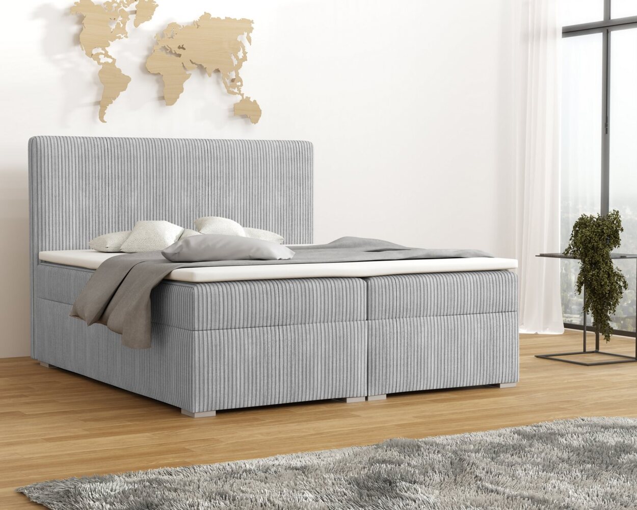 Deine Möbel 24 Boxspringbett LOFT IV Boxspring Komplettbett Polsterbett Bonellfederkernmatratzen (Beige Creme Grau Dunkelgrau Graphit Schwarz, 3-St, Boxbett Cord Cord-Samt 120x200 140x200 160x200 180x200 200x200), inkl. Bettkasten Topper Matratzen H3 H4 Bild 1