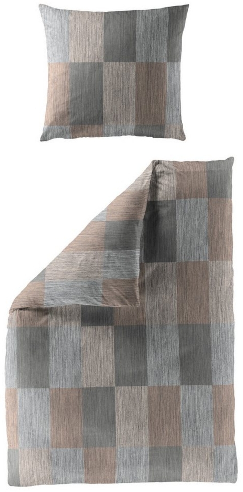 BIERBAUM Bettwäsche Bierbaum, Mako-Satin, 2 teilig, Kästchen mit feinem Struktur-Muster, taupe Bild 1