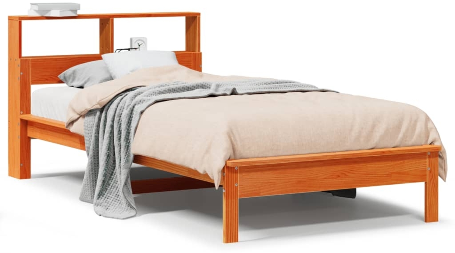 vidaXL Massivholzbett mit Regal ohne Matratze Wachsbraun 100x200 cm 855719 Bild 1