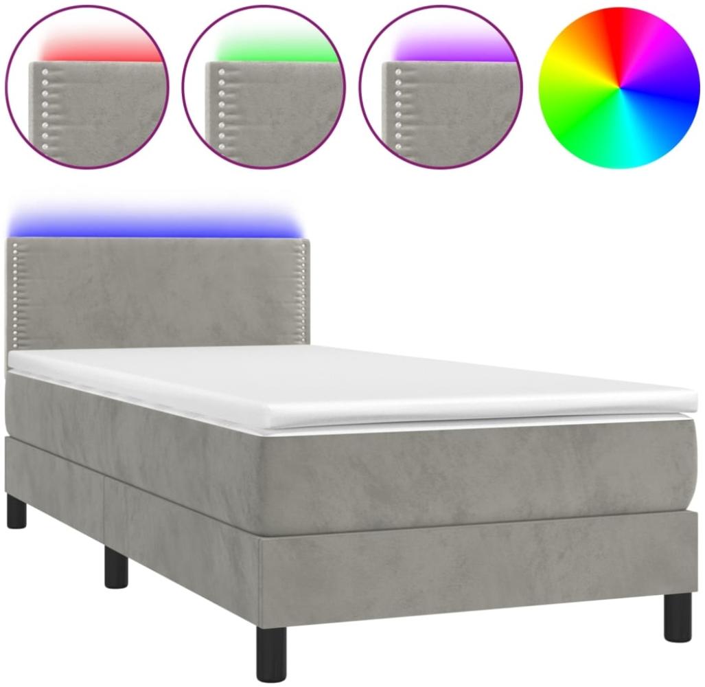 vidaXL Boxspringbett mit Matratze & LED Hellgrau 90x190 cm Samt 3134315 Bild 1