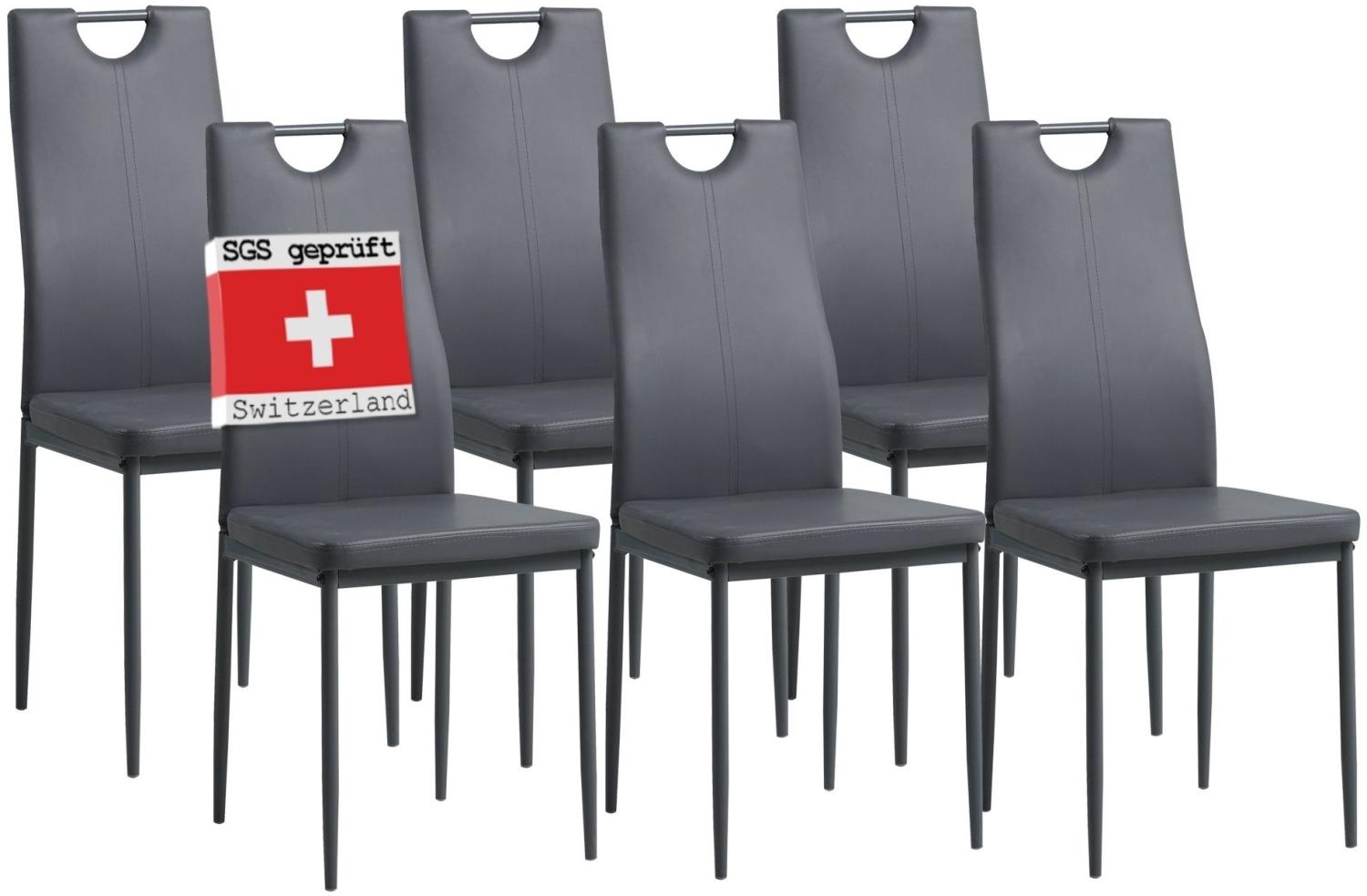 Albatros Esszimmerstühle SALERNO 6er Set, Grau - Edles Italienisches Design, Polsterstuhl Kunstleder-Bezug, Modern und Stilvoll am Esstisch - Küchenstuhl, Stuhl Esszimmer hohe Belastbarkeit Bild 1