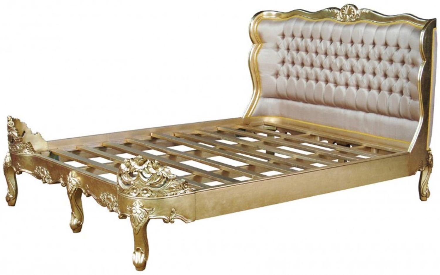 Barock Bett Barocco Splendid Gold / Creme Satinstoff 180 x 200 cm aus der Luxus Kollektion von Casa Padrino Bild 1