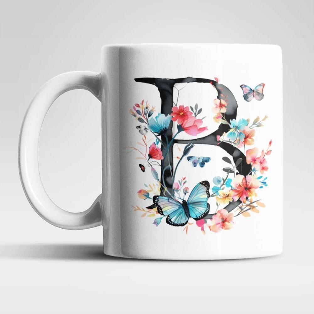 WS-Trend Tasse Name A bis Z Blumen Schmetterlinge Kaffeetasse Teetasse Geschenkidee, Keramik Bild 1