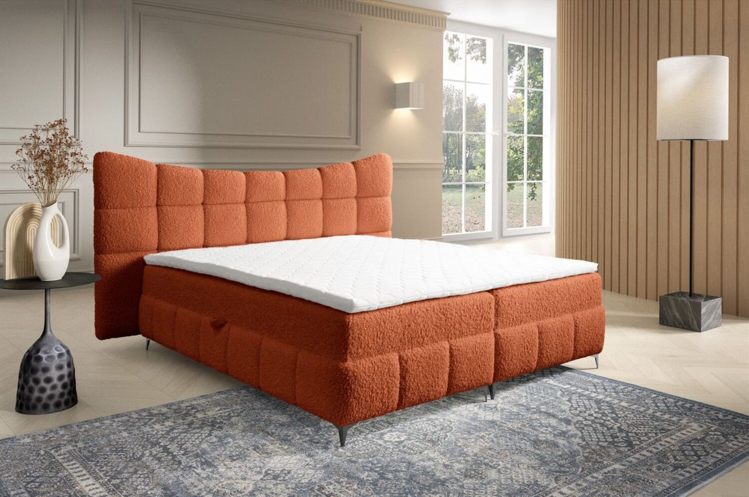 Boxspringbett Bett Schlafzimmerbett NOVA 160x200cm Stoff Rolf Rostbraun Bild 1