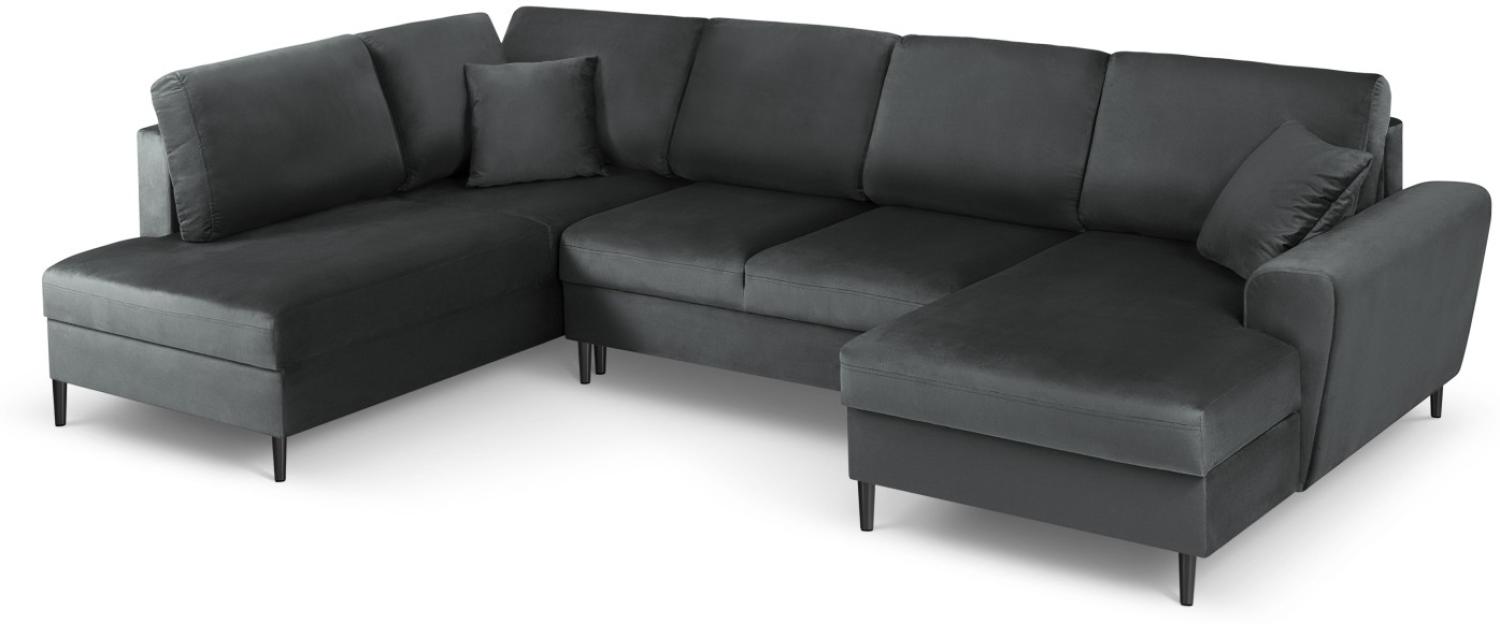 Micadoni 7-Sitzer Samtstoff Panorama Sofa Links mit Box und Schlaffunktion Moghan | Bezug Dark Grey | Beinfarbe Black Ch... Bild 1