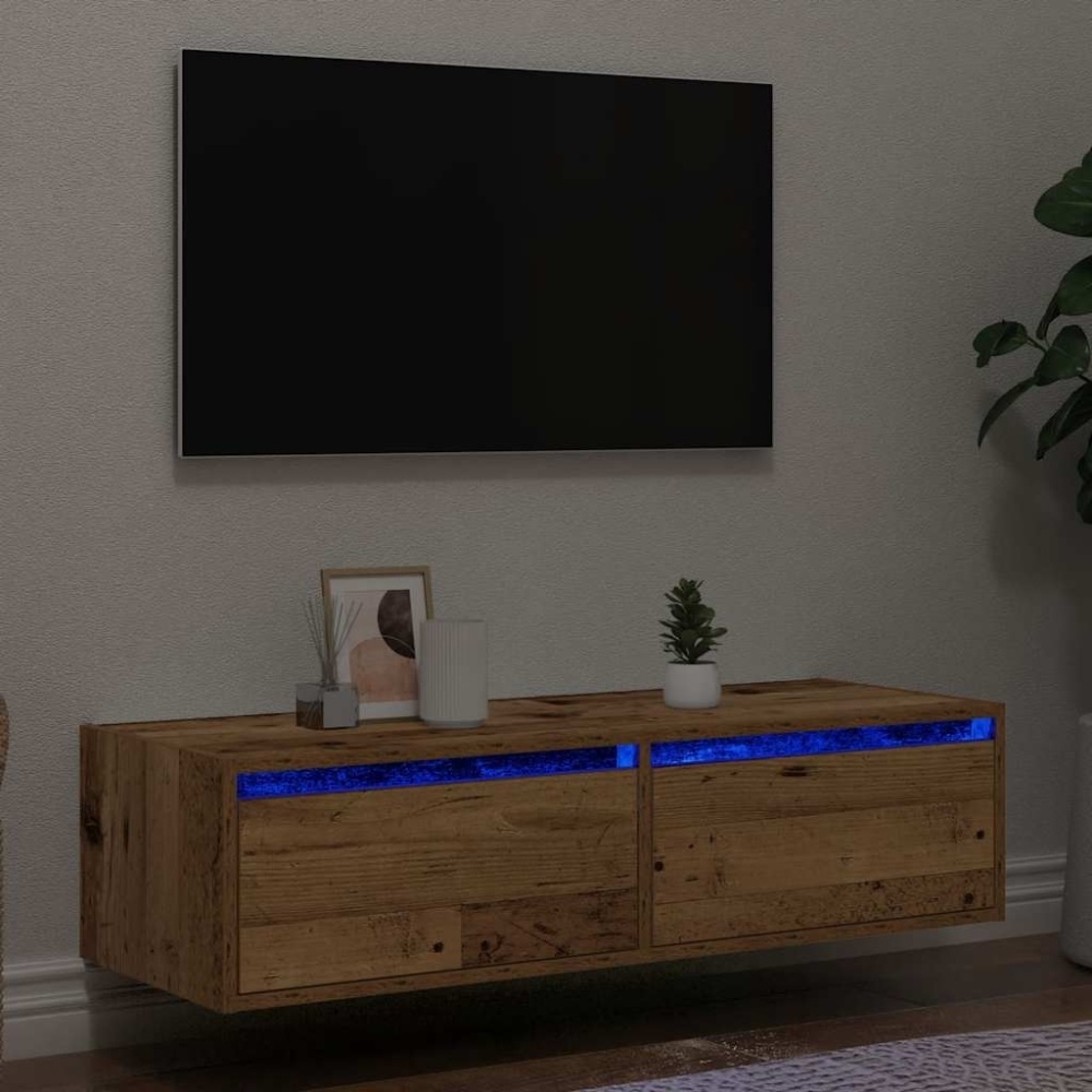 vidaXL TV-Schrank mit LED-Leuchten Altholz-Optik 100x35,5x25 cm Bild 1
