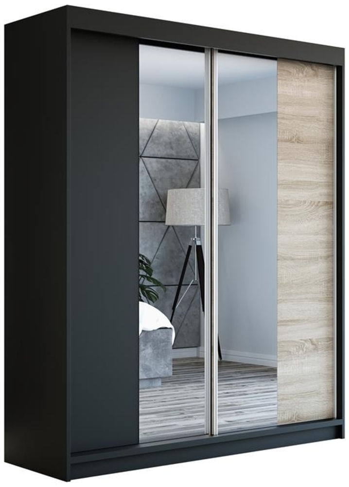 Schwebetrenschrank ELEGANZE 2-trig Schrank 180 cm (mit Spiegel) Farbe: Schwarz , sonoma Bild 1