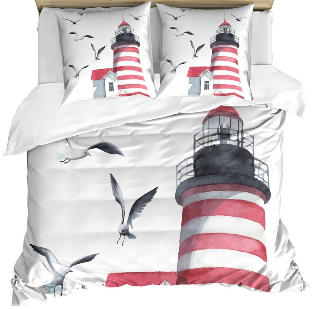 Abakuhaus Bettwäsche Milbensicher Allergiker geeignet mit Kissenbezügen, Microfaser, Leuchtturm Seagulls Strand Meer Bild 1