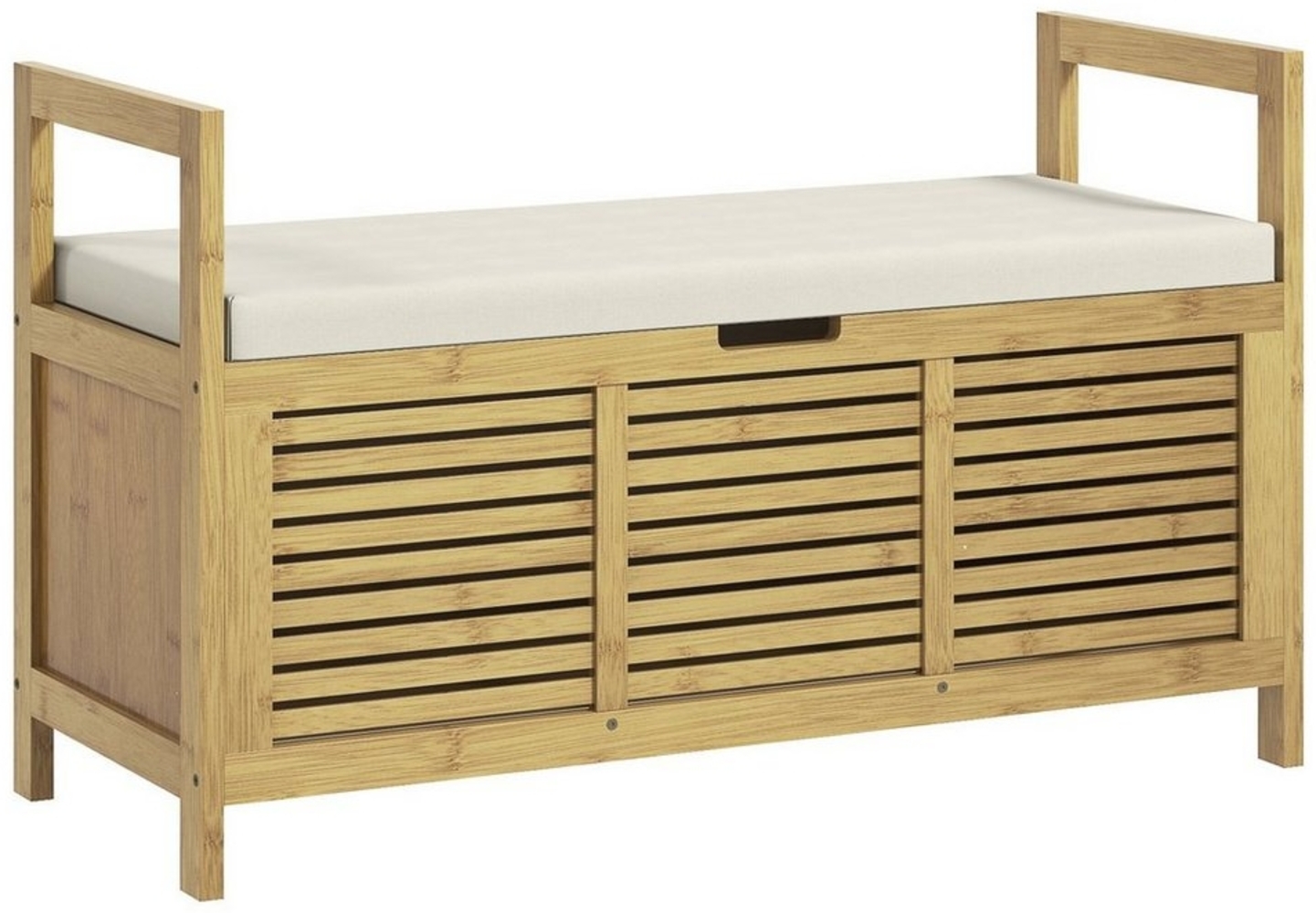 HOMCOM Sitzbank Schuhbank mit Klappdeckel, Schuhregal (Garderobenbank, 1-St, Flurbank), für Diele, Flur, Bambus, Natur, 100 x 40 x 60 cm Bild 1