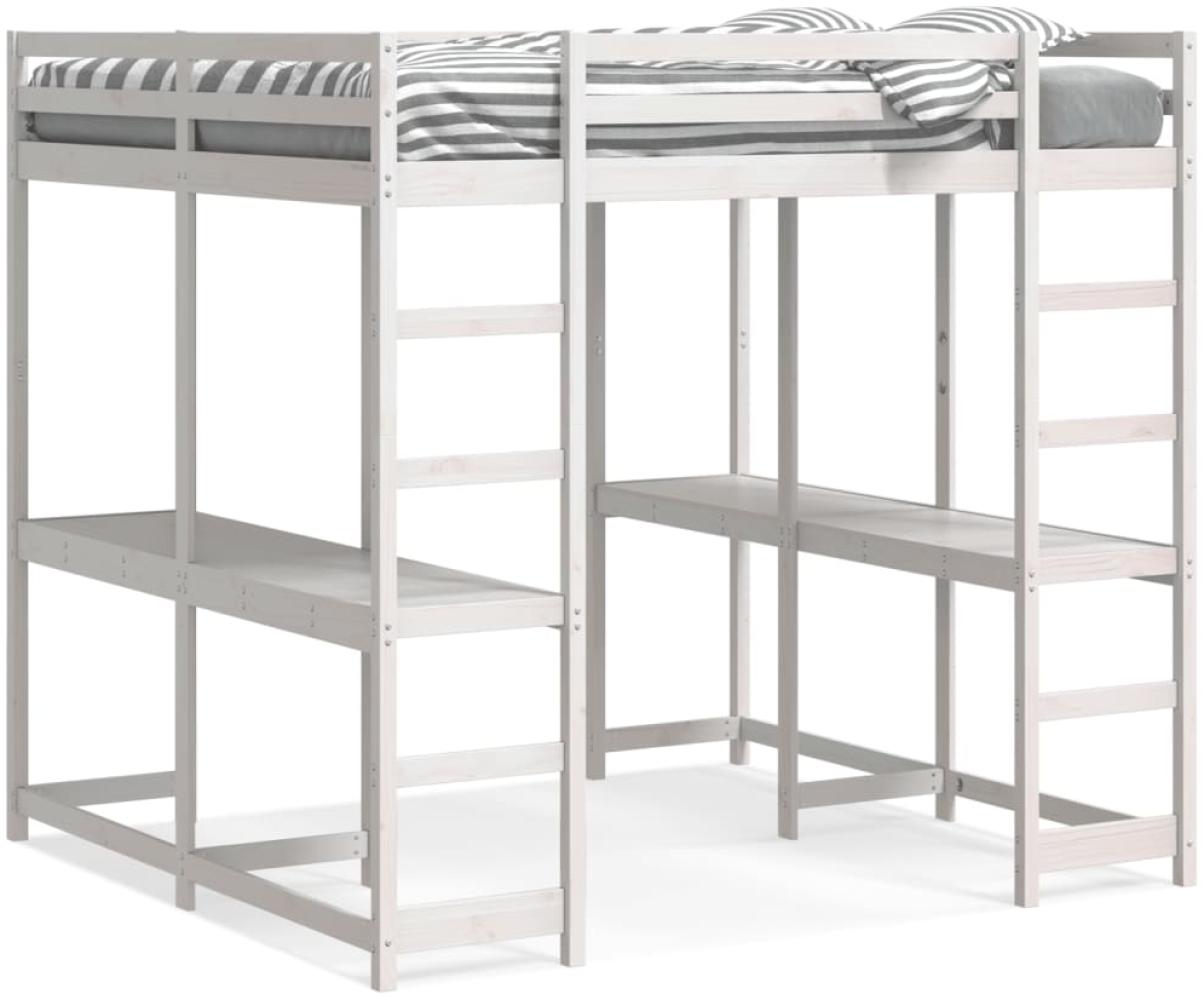 vidaXL Hochbett mit Schreibtisch & Leiter Weiß 200x200 cm Kiefernholz 3284228 Bild 1