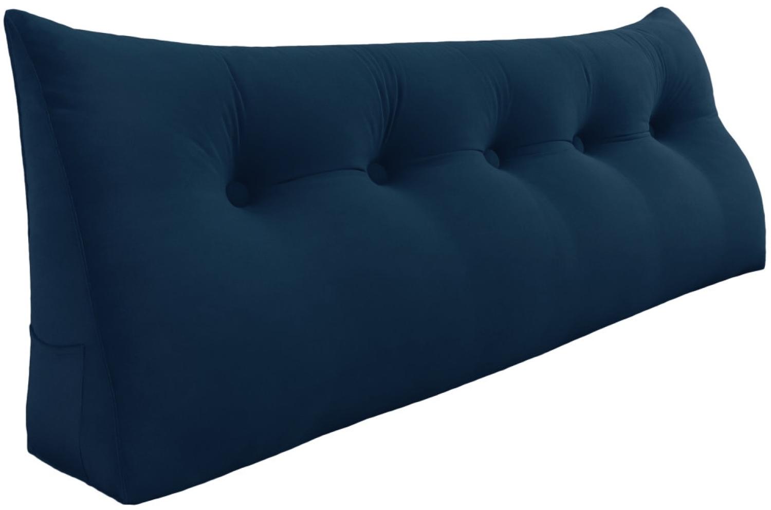 VERCART Großes Keil Lesekissen, Langes Bettruhe Rückenkissen, Dekoratives Kopfteilkissen, Dreieckiges Positionierungs Körperkissen für Tagesbett oder Couch, Samt Blau, 160cm Bild 1