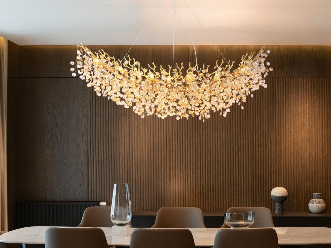 XXL Kronleuchter QUEENA Gold 16-flammig Glas Kristall 2-farbig, Breite: 150cm Bild 1