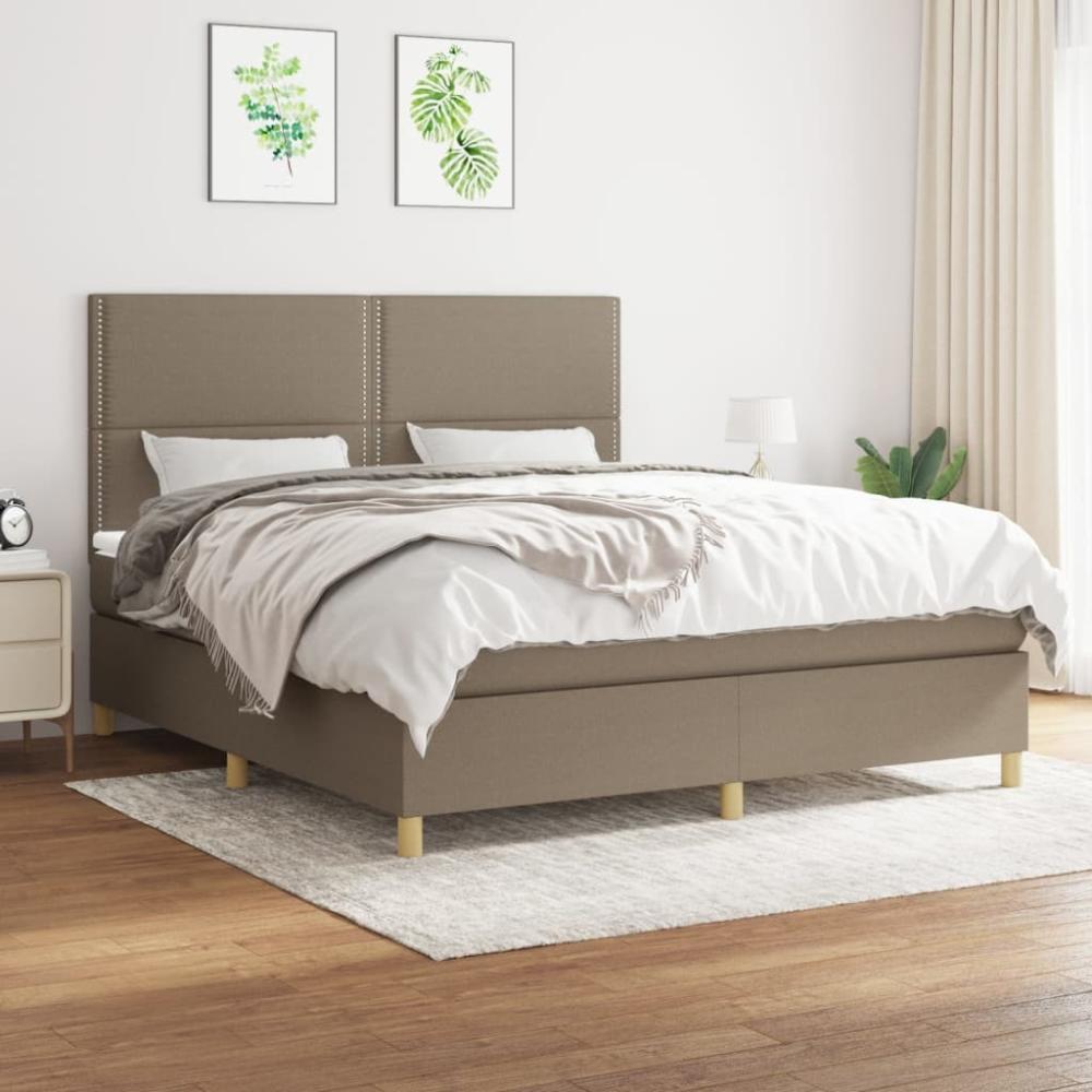 vidaXL Boxspringbett mit Matratze Taupe 180x200 cm Stoff 3142277 Bild 1