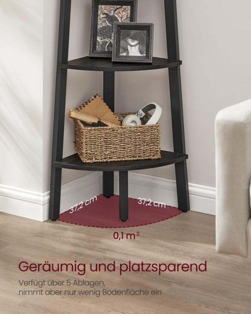 Vasagle Eckregal, Bücherregal mit 5 Ebenen, Leiterregal, Aufbewahrungsregal, Pflanzenregal für Wohnzimmer, Industrial-Design, mit Stahlrahmen, anthrazitgrau-mattschwarz LLSDE035B02 Bild 1