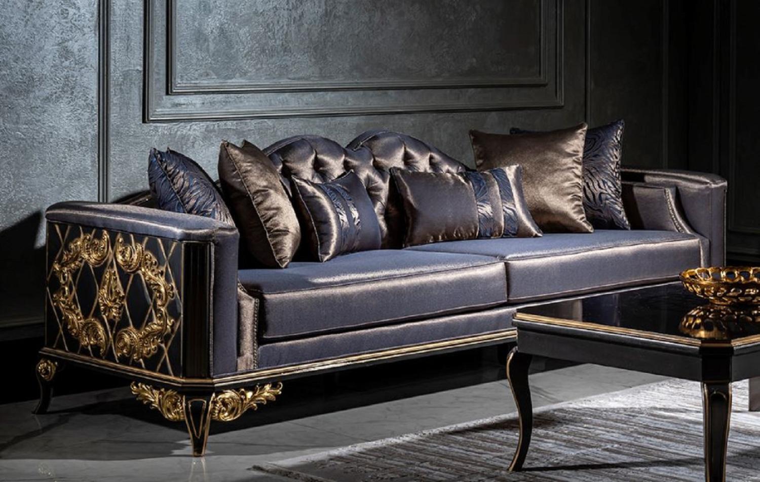 Casa Padrino Luxus Barock Sofa Blau / Schwarz / Gold - Prunkvolles Wohnzimmer Sofa mit dekorativen Kissen - Barock Möbel - Edel & Prunkvoll Bild 1