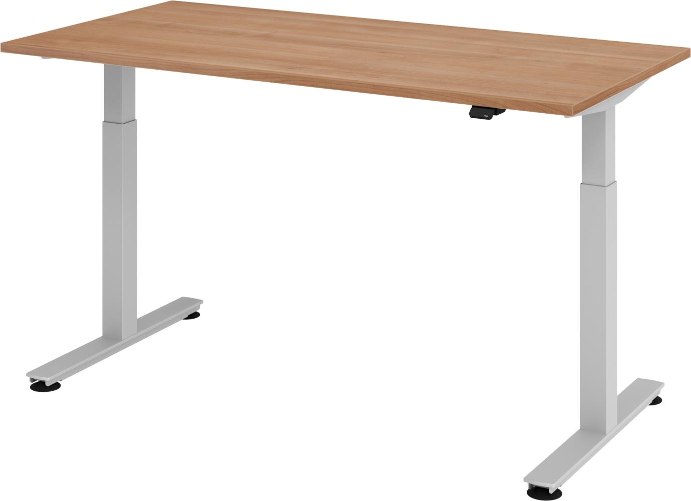 bümö elektrisch höhenverstellbarer Schreibtisch Nussbaum 160x80 cm - Schreibtisch höhenverstellbar elektrisch, elektrischer Schreibtisch & Gaming Tisch, Stehschreibtisch, Bürotisch, XMST, XMST-16-N Bild 1