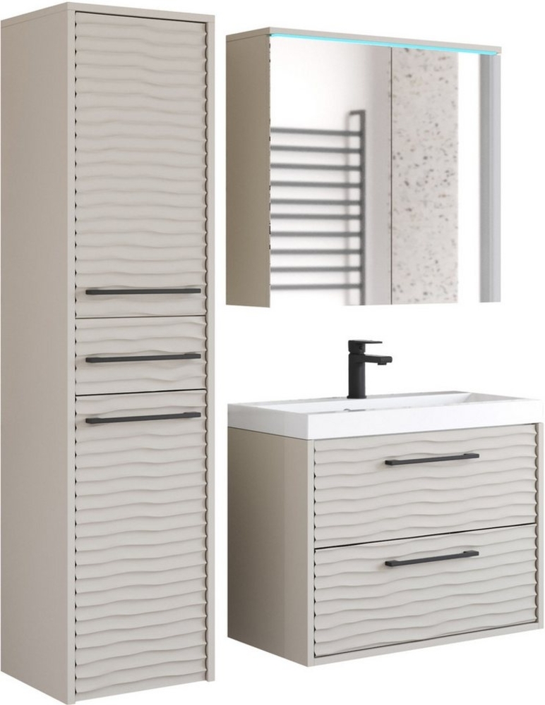 welltime Badmöbel-Set Canada - Fronten mit Wellenstruktur, (Komplett-Set, 4-St, Fronten mit Wellenstruktur) Bild 1