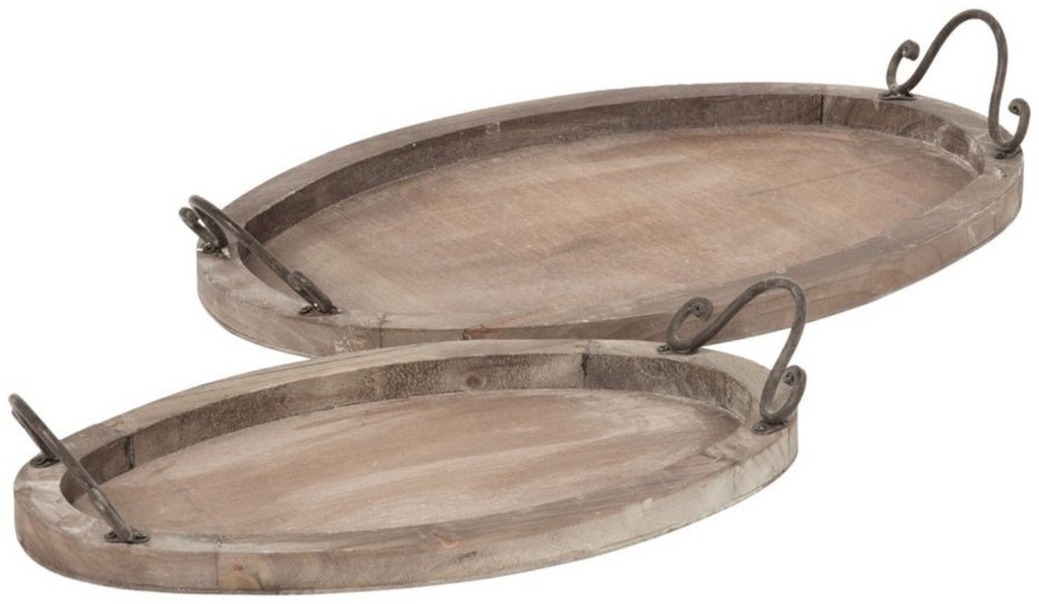 Grafelstein Tablett 2tlg. Tablett COTTAGE braun Holztablett oval mit Metallgriffen Landhau Bild 1