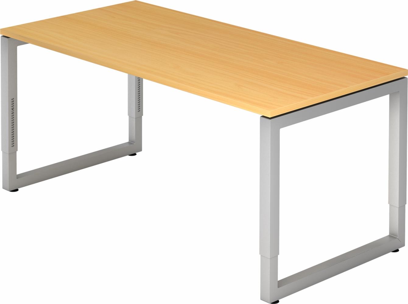 bümö höhenverstellbarer Schreibtisch R-Serie 160x80 cm in Buche, Gestell in Silber - PC Tisch für's Büro manuell höhenverstellbar, Computertisch verstellbar, RS-16-6-S Bild 1