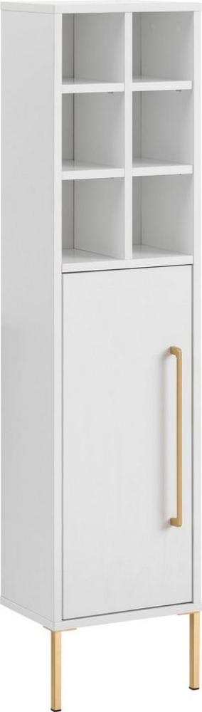 Schildmeyer Gloria Highboard 148429, weiß/Gold, 130,6 x 30,4 x 21,8 cm Bild 1