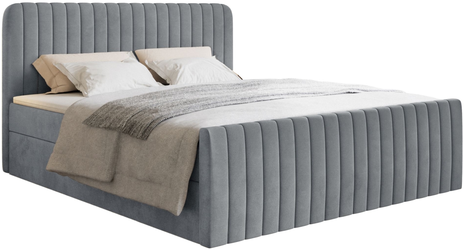 Selsey 'Saliano' Boxspringbett mit Bettkasten, Topper und Samtbezug, Grau, 200x200 cm Bild 1