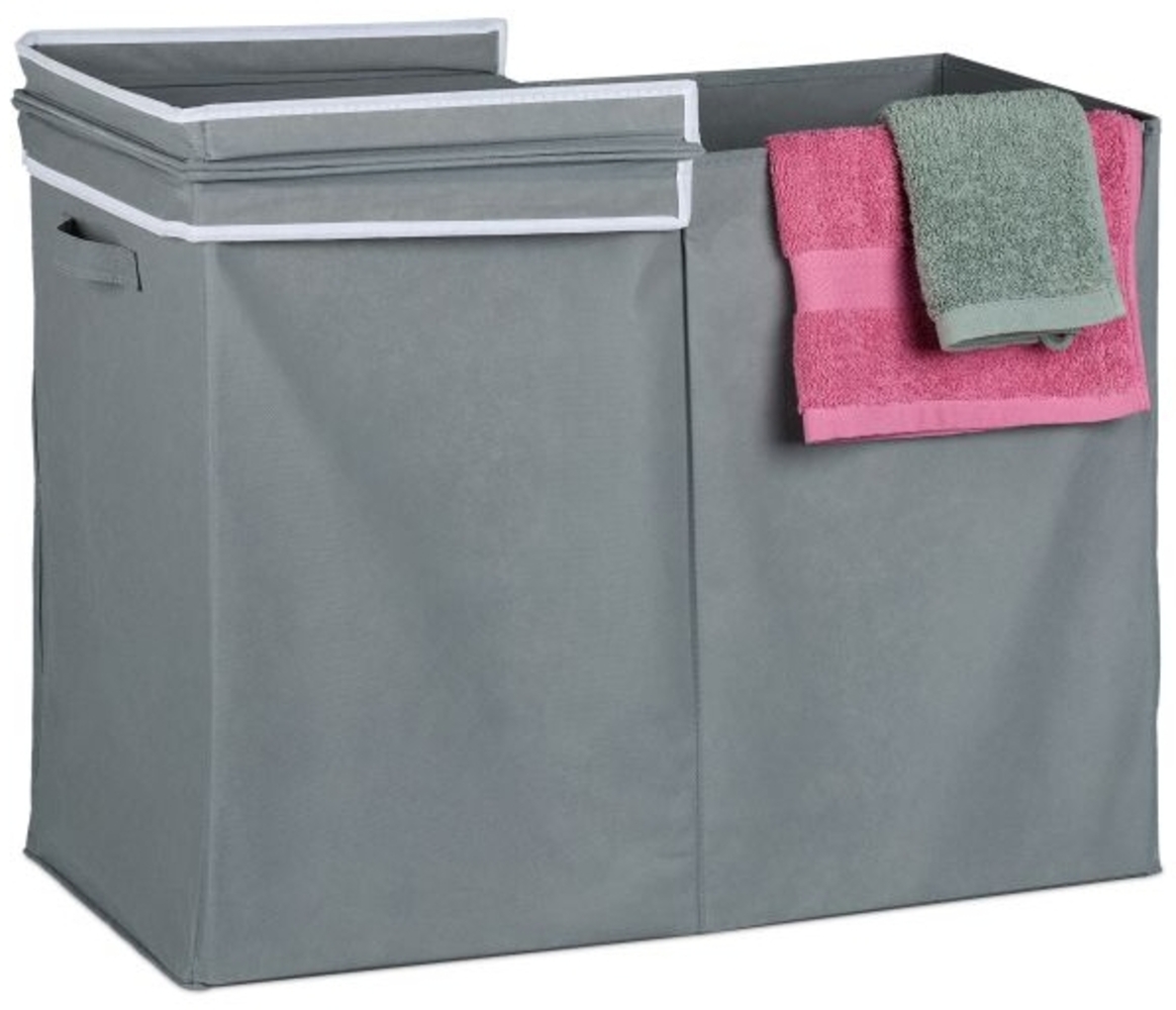 Relaxdays Wäschekorb mit Deckel, Polyester grau, 68 x 34 x 50 cm, 100 Liter Bild 1