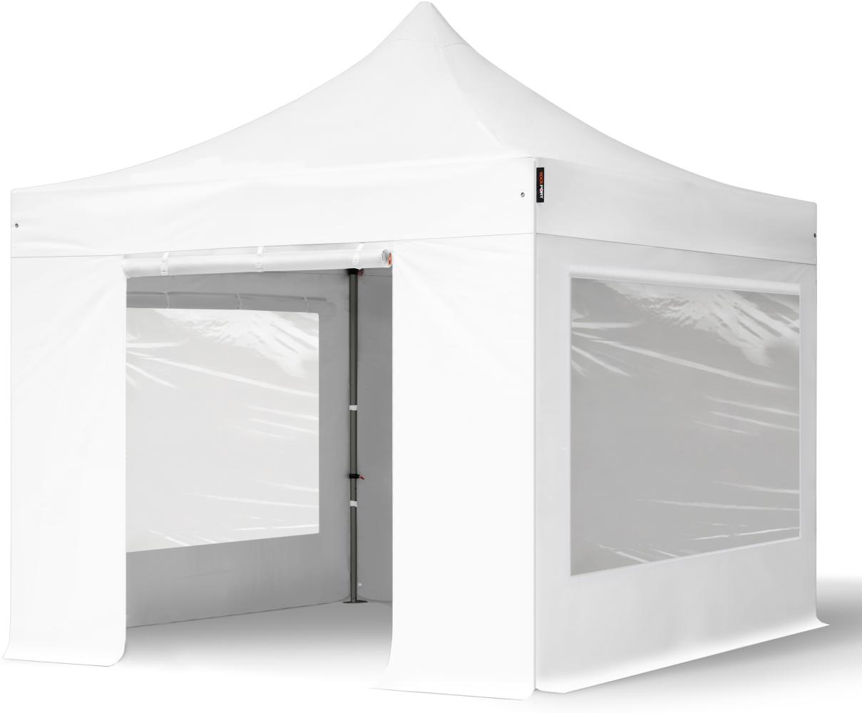 3x3 m Faltpavillon, PREMIUM Stahl 40mm, Seitenteile mit Panoramafenstern, weiß Bild 1