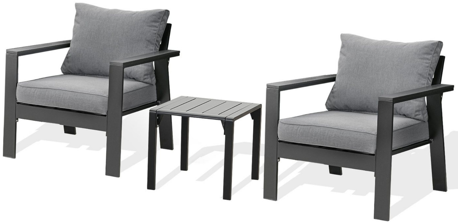 MeXo Gartenlounge-Set Gartenmöbel Set Aluminium Pulverbeschichtet, (Kleine Gartensitzgruppen, 3-tlg, 2 Gartenstühle, 1 Couchtisch, inkl. 4 Auflagen), Balkon Lounge Set für 2 Personen Bild 1