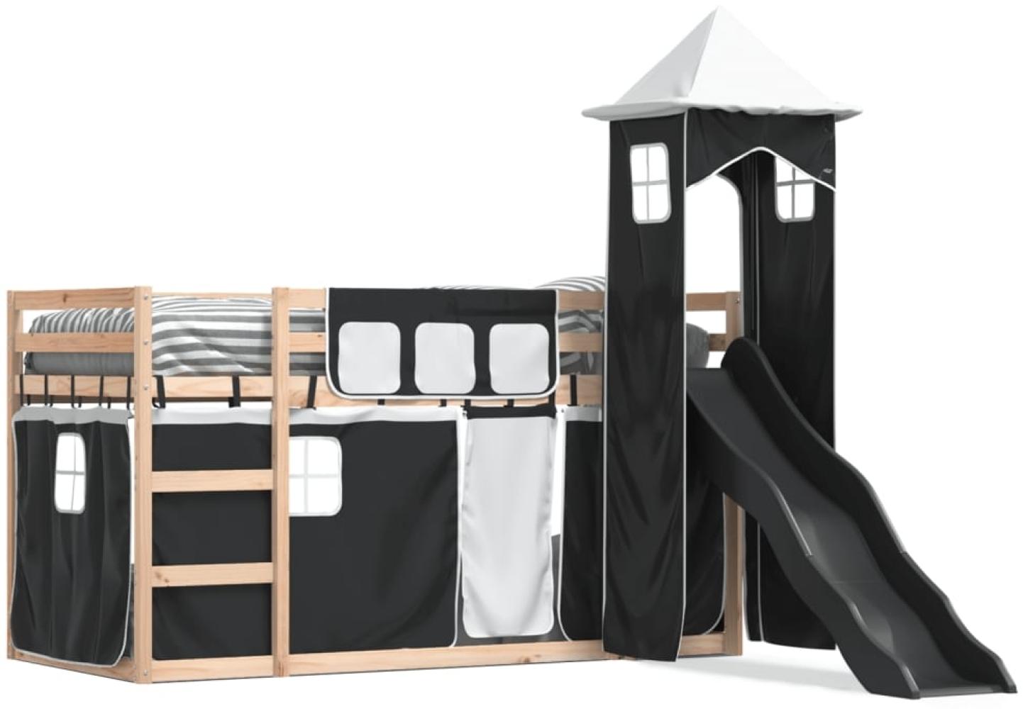 vidaXL Etagenbett mit Rutsche und Gardinen Weiß und Schwarz 80x200 cm 3284197 Bild 1