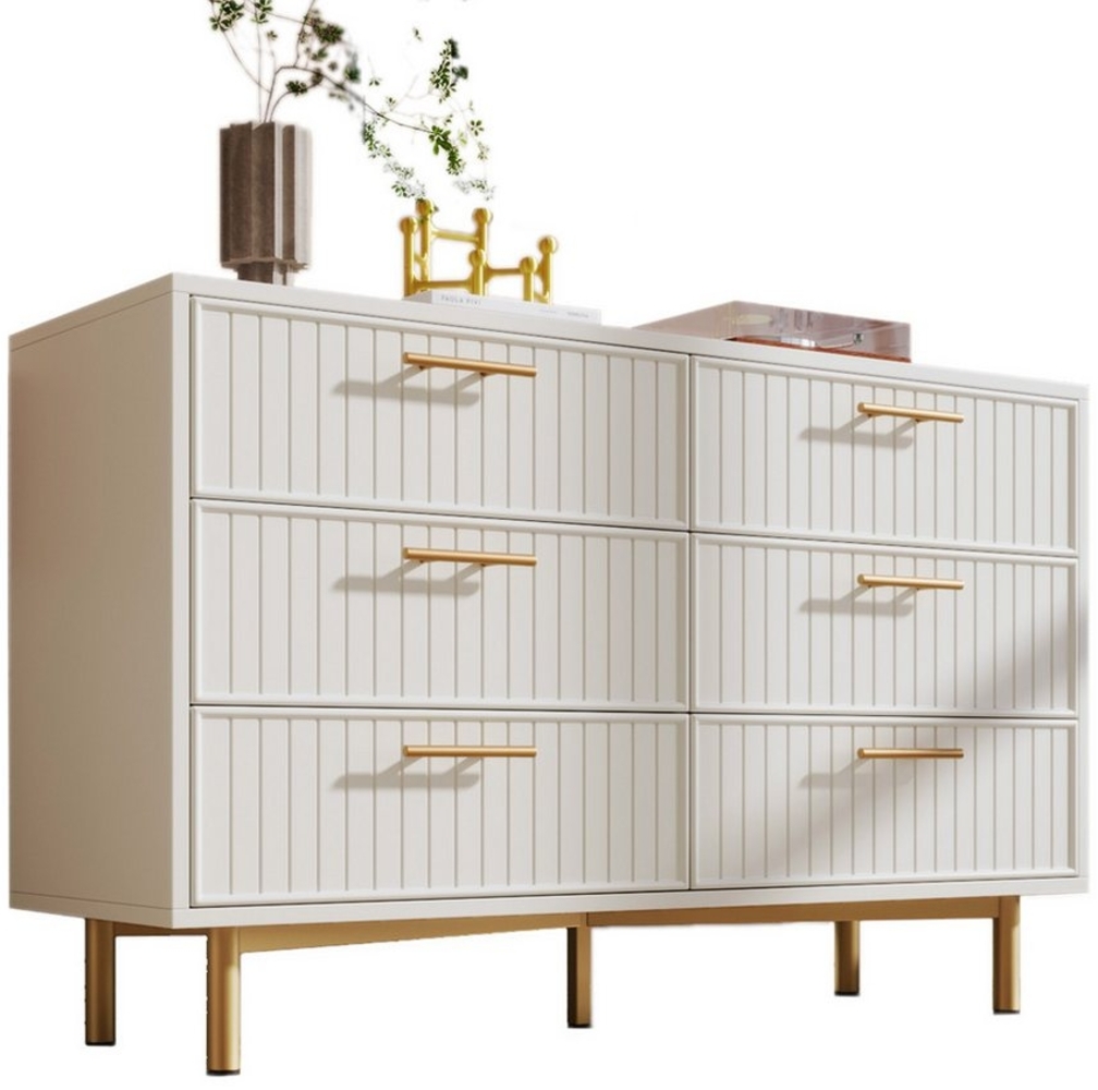 HAUSS SPOLE Sideboard Kommode mit 6 Schubladen für Schlafzimmer & alle Wohnräume, Weiß (Kommode mit 6 Schubladen), mit verstellbaren Regalen Bild 1