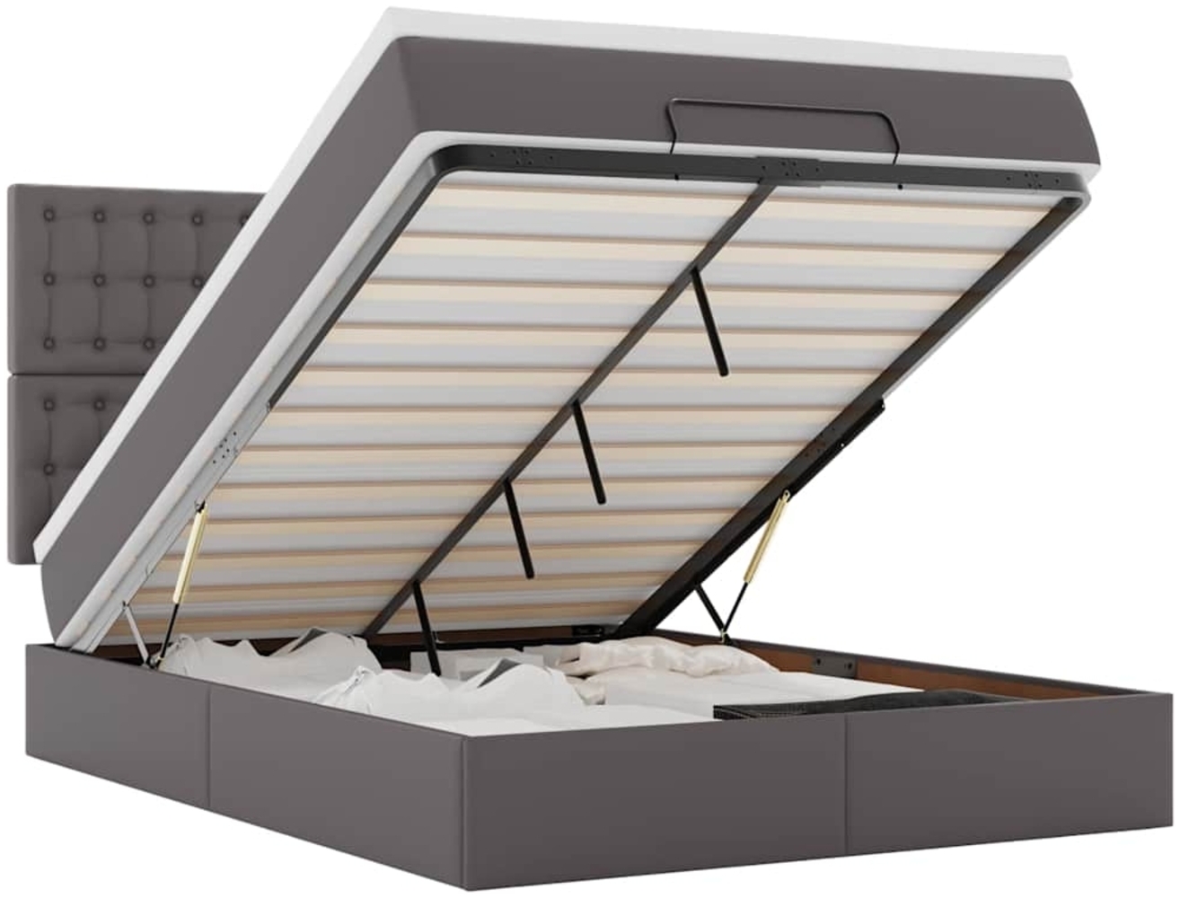 vidaXL Ottoman-Bett mit Matratze & LEDs Grau 140x190 cm Kunstleder 3313853 Bild 1