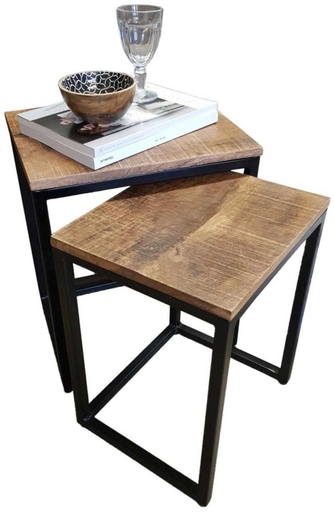 Beistelltisch Holz Satztisch Set 2 Stück Wohnzimmer Tisch Couchtisch Dallas Metall Gestell schwarz matt - tabacco Bild 1